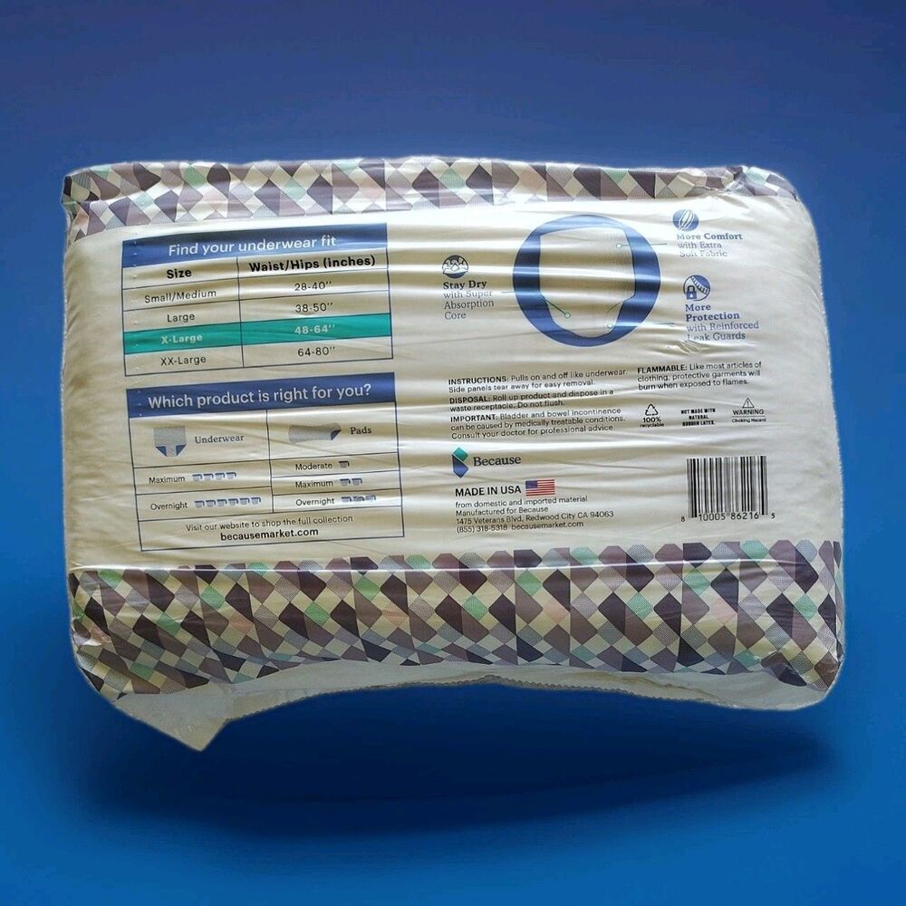 Because Premium Overnight Plus Pull Up Underwear Unisex XL 20 Count